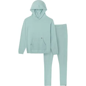 2-Piece Women's Medium Sky Hooded Waffle Top and Legging Set