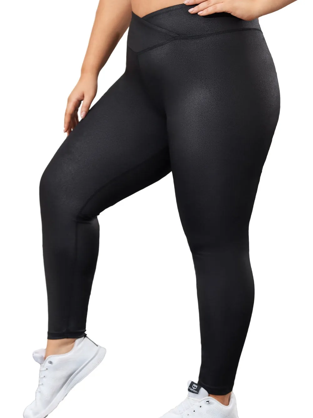 Black Plus Size Crossover Faux Leather Leggings