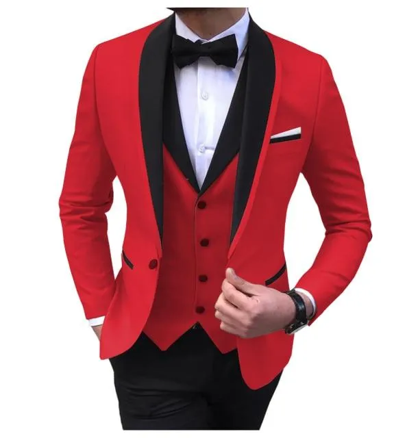 Blue Slit Mens Suits 3 Piece Black Shawl Lapel Casual Tuxedos for Wedding Groomsmen Suits Men 2020 (Blazer Vest Pant)