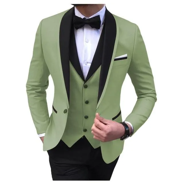 Blue Slit Mens Suits 3 Piece Black Shawl Lapel Casual Tuxedos for Wedding Groomsmen Suits Men 2020 (Blazer Vest Pant)