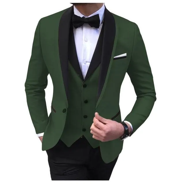 Blue Slit Mens Suits 3 Piece Black Shawl Lapel Casual Tuxedos for Wedding Groomsmen Suits Men 2020 (Blazer Vest Pant)