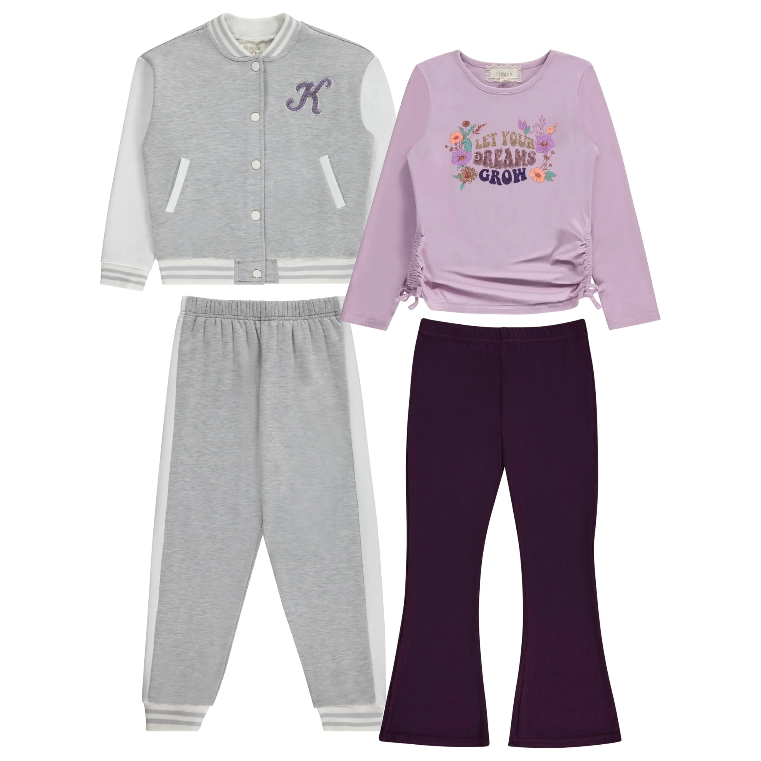 BTween Girls' 4-Pack Wardrobe Set with Jacket in Orchid - Fashionable Kids' Clothing Bundle- Size 10/12