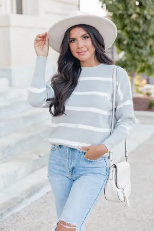 Crushing On You Grey Striped Crew Neck Sweater FINAL SALE