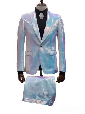 Giovanni Testi 2 Button Slim Fit Shawl Lapel Sequin Suit GT1SS-2008 White