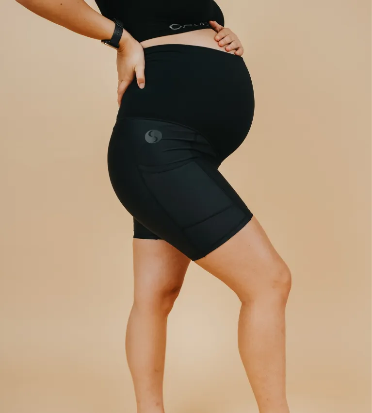 High Waisted Maternity Shorts - Classic Bike Shorts Black