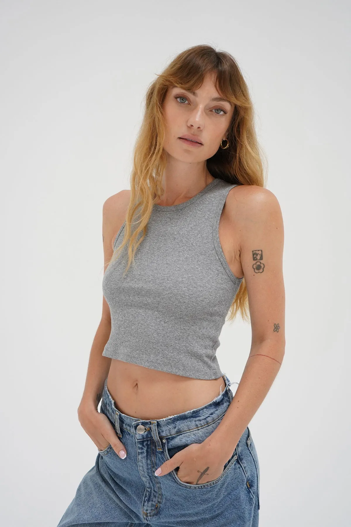 Maya Cotton Rib Tank - Heather Grey