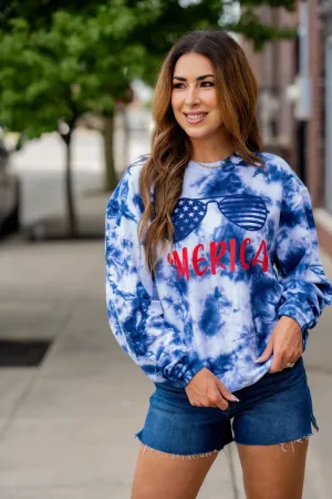 'Merica Tie Dye Ribbed Graphic Crewneck