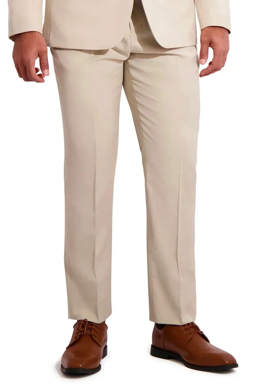 "Sharkskin" Tan Plain Front Pants