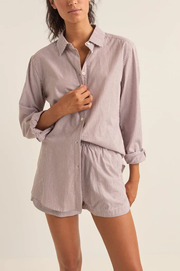 Rhythm Zephyr Stripe Beach Shirt - CHOCOLATE