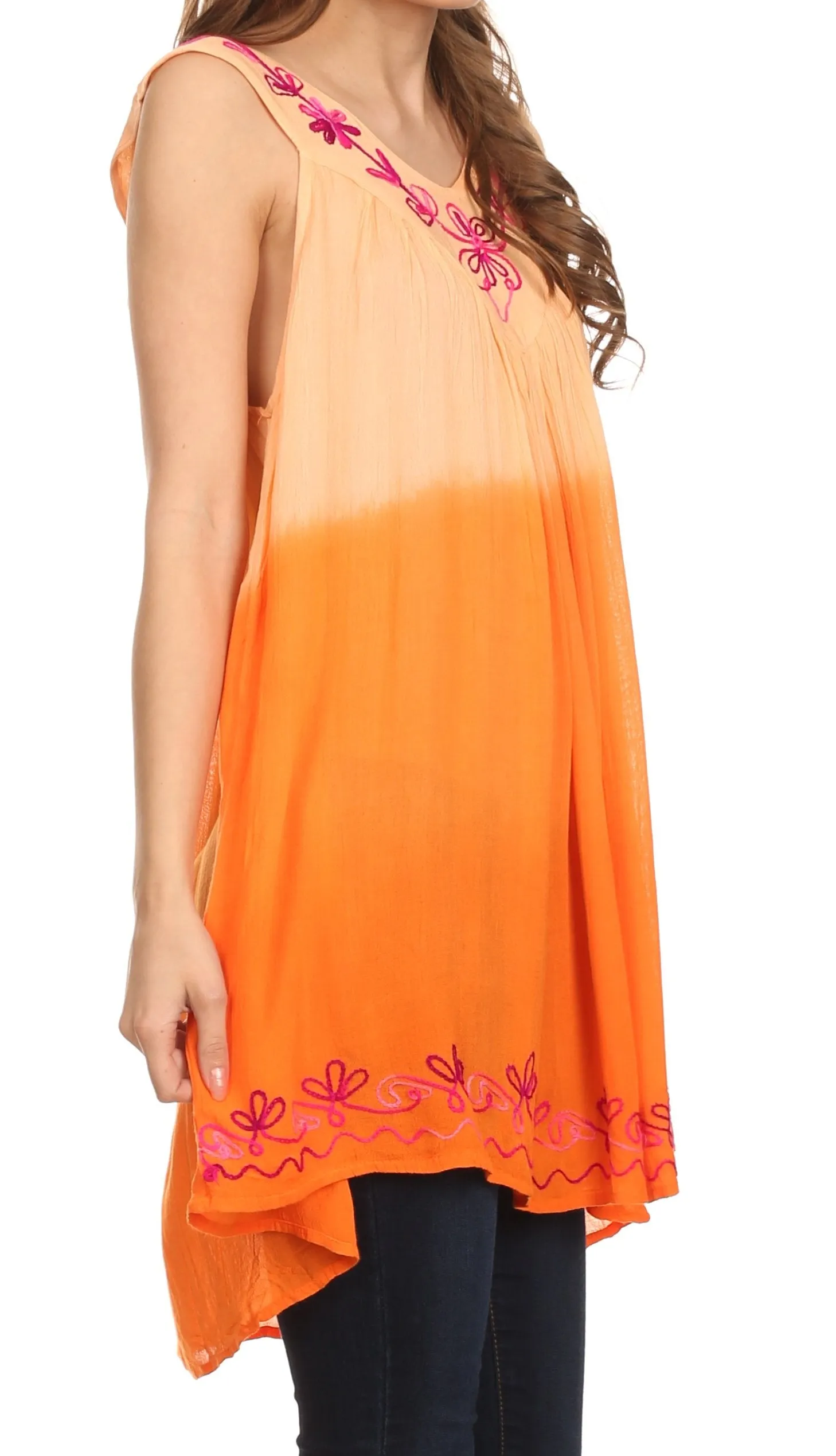 Sakkas Melina Ombre Sleeveless Embroidered V-neck Rayon Top / Blouse