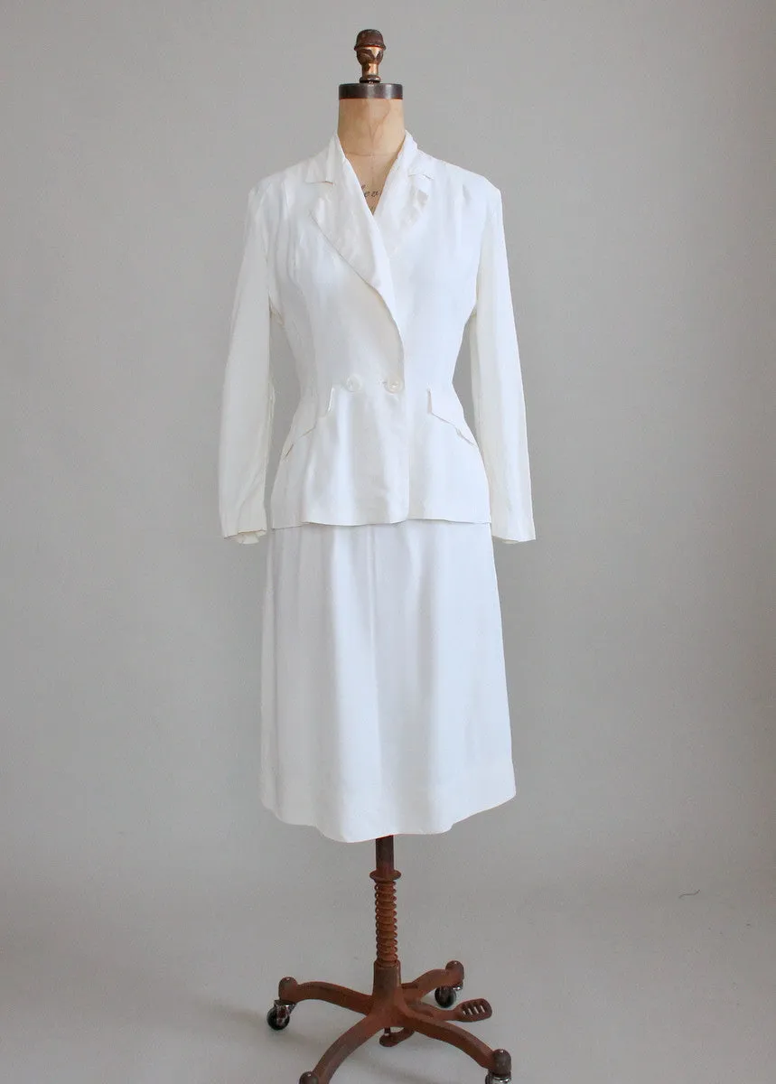 Vintage 1940s White Rayon Summer Suit