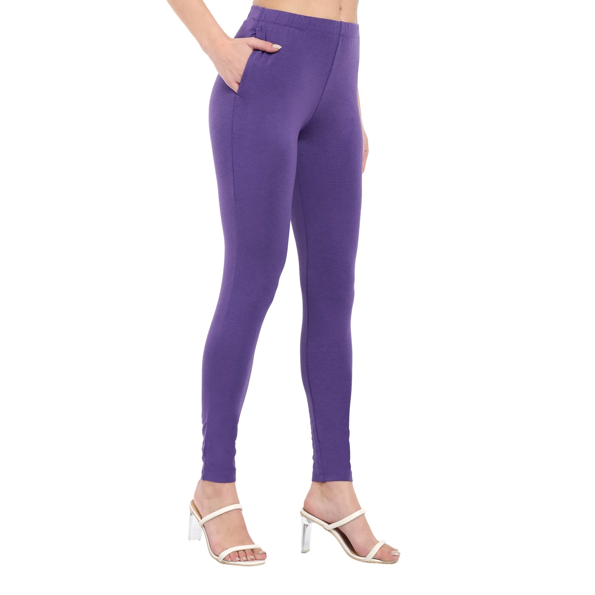 Women Dark Purple Regular Legging