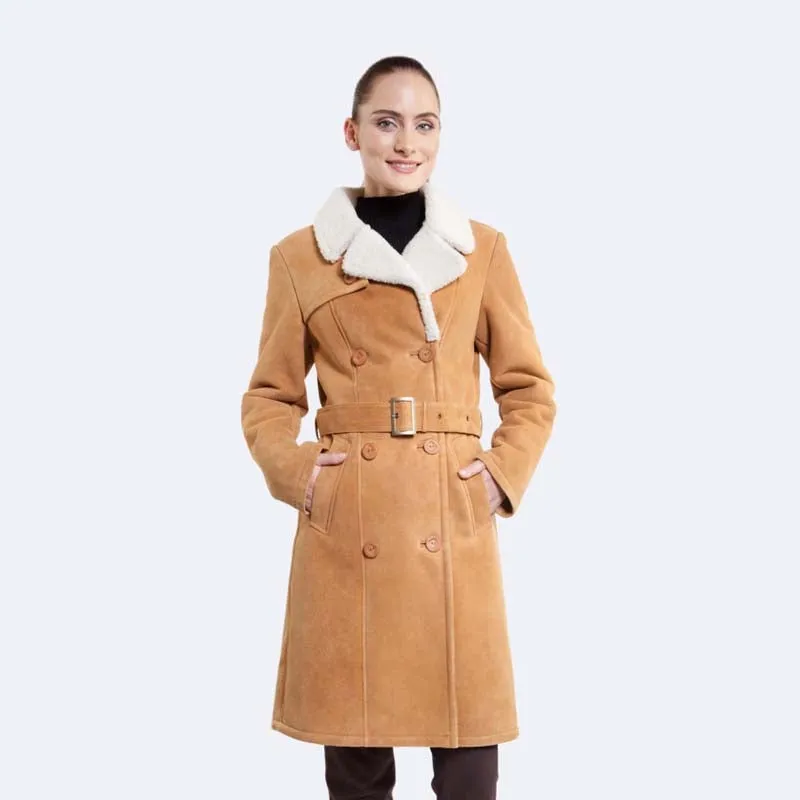 Women New Style Winter Shearling Long Alexa Tan Sheepskin Coat