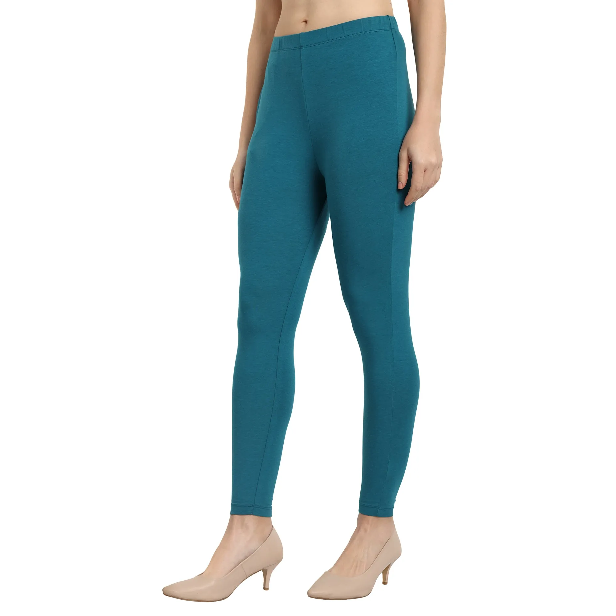 Women Peacock Green Ankle Length Legging