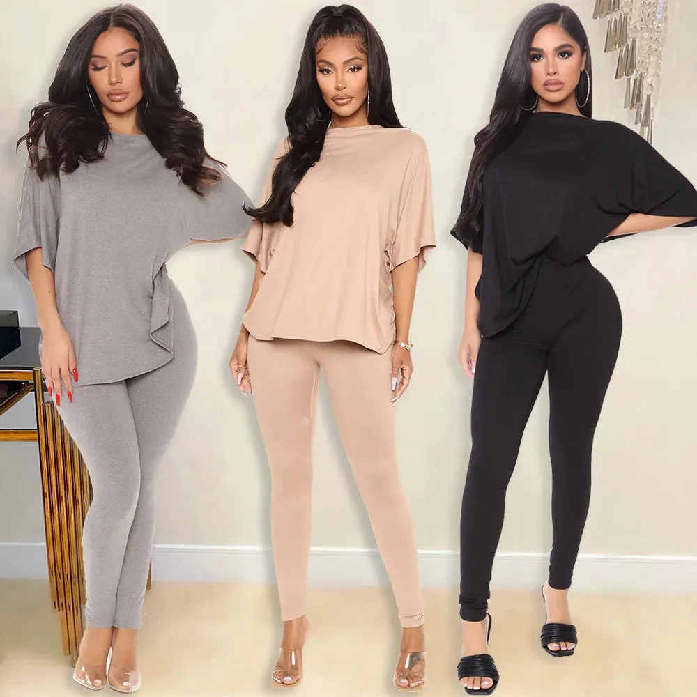 Women's Wide Sleeved Twisted Back Top and Leggings Two-piece Loungewear Set